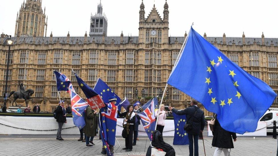 Anti-Brexit protesters outsider the House of Commons, London, 15 October 2018