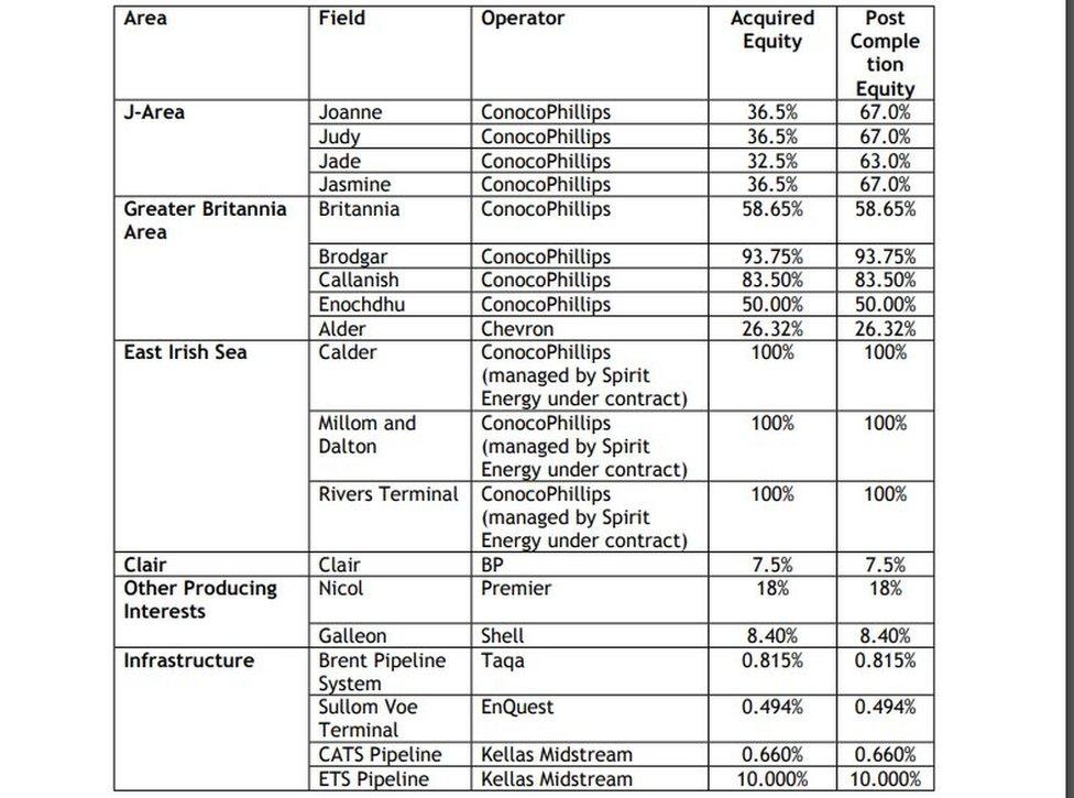 Chrysaor table of assets acquired