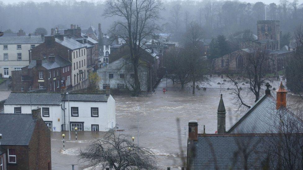 Flooded roads in Cumbria