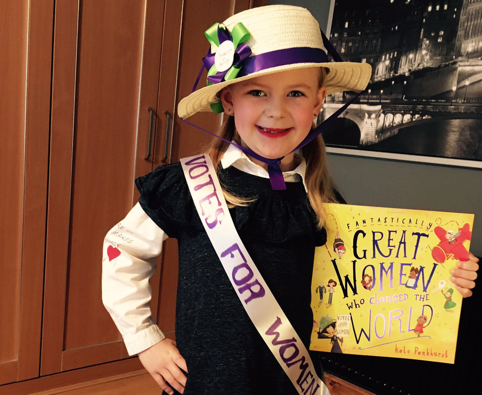 Child dressed as Emmeline Pankhurst for World Book Day