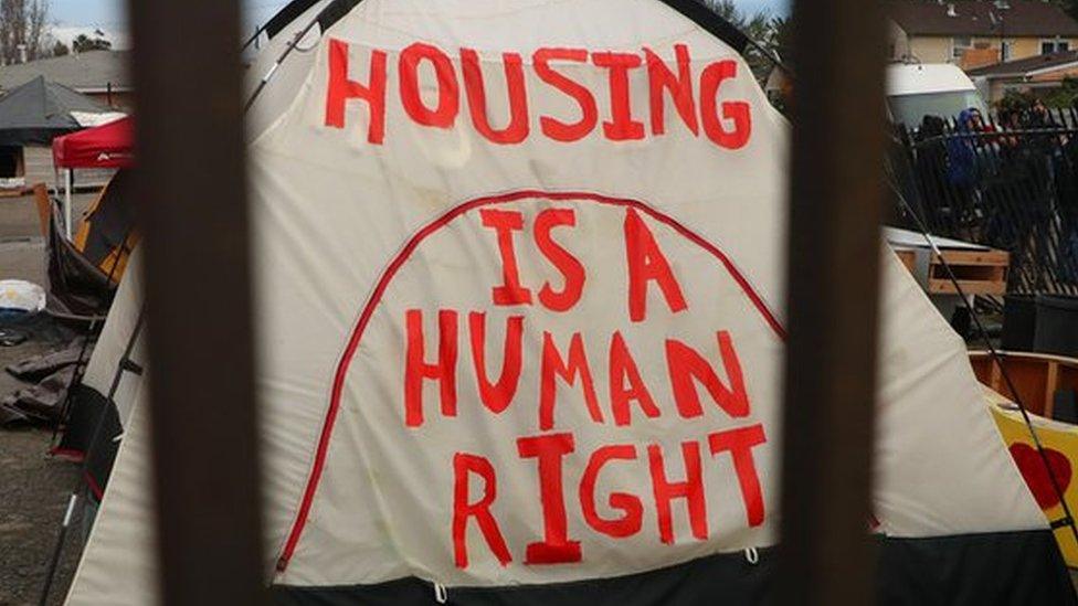 Tent at Oakland homeless encampment