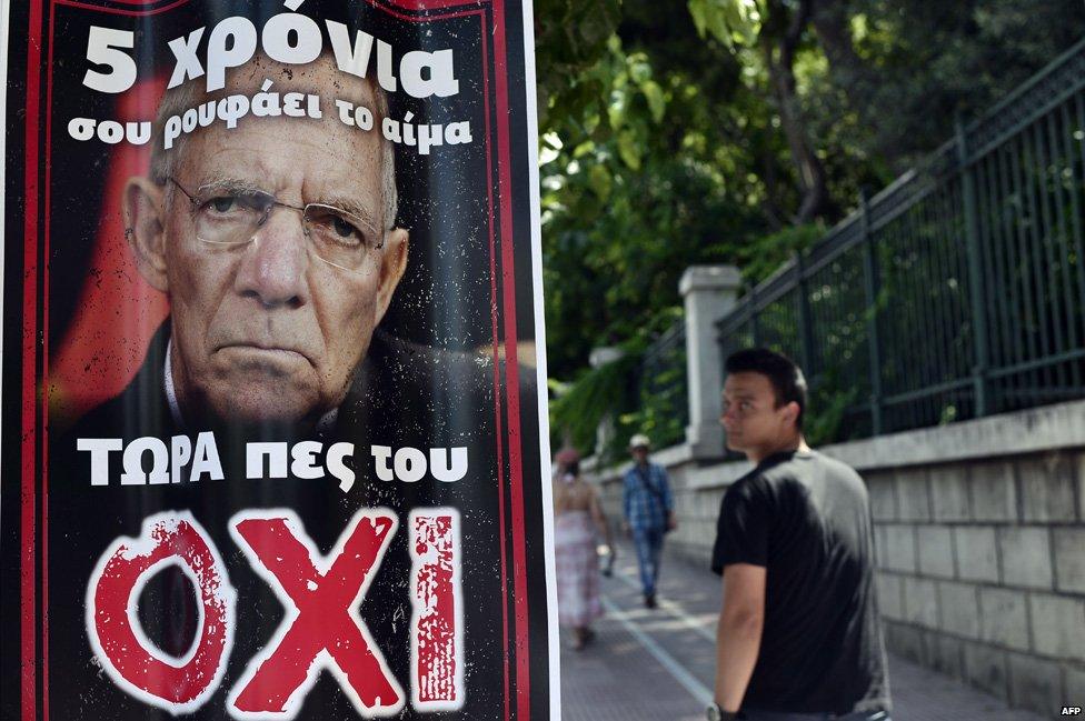 Wolfgang Schaeuble poster in Greece, 2 Jul 15