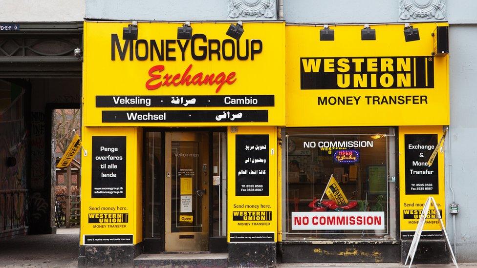 The facade of a Western Union shop ain Denmark