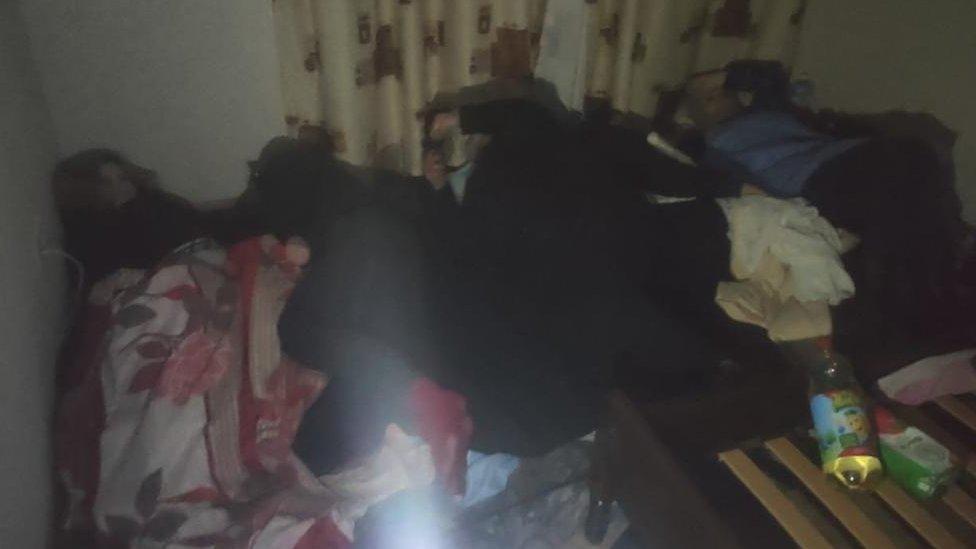 Cramped conditions in Maxim's flat in Mariupol