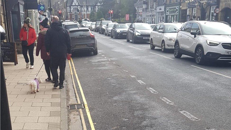 Double yellow lines on a road