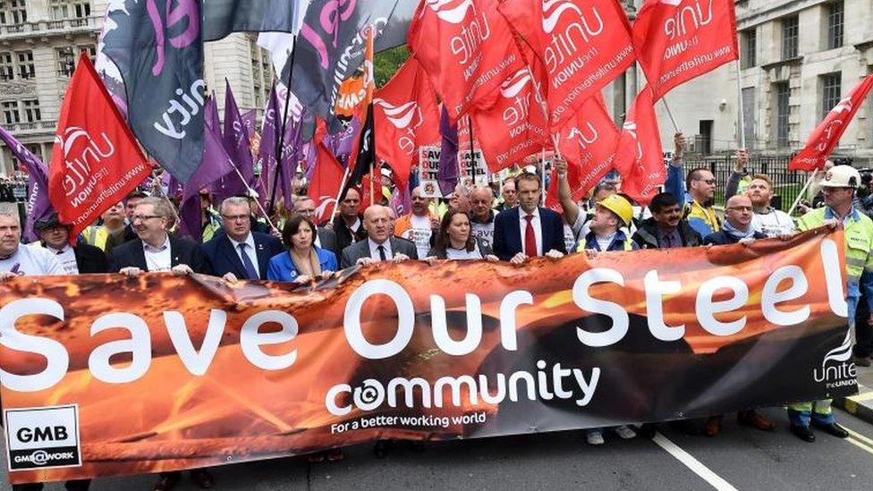 Steel workers protest in London