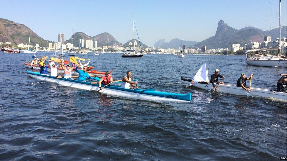 Protesters on Saturday 8th August 2015 against pollution in the Bay of Guanabara in Rio de Janeiro