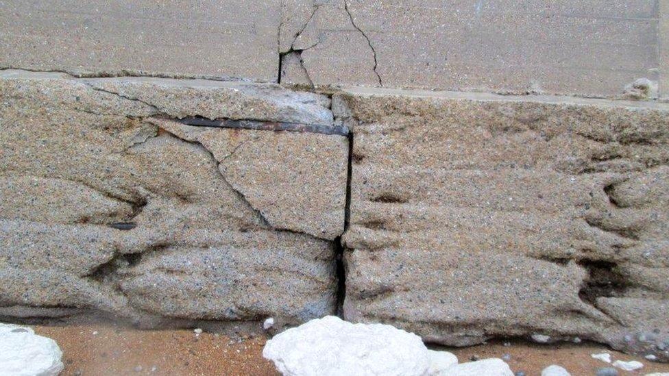 Damaged sea wall in Folkestone