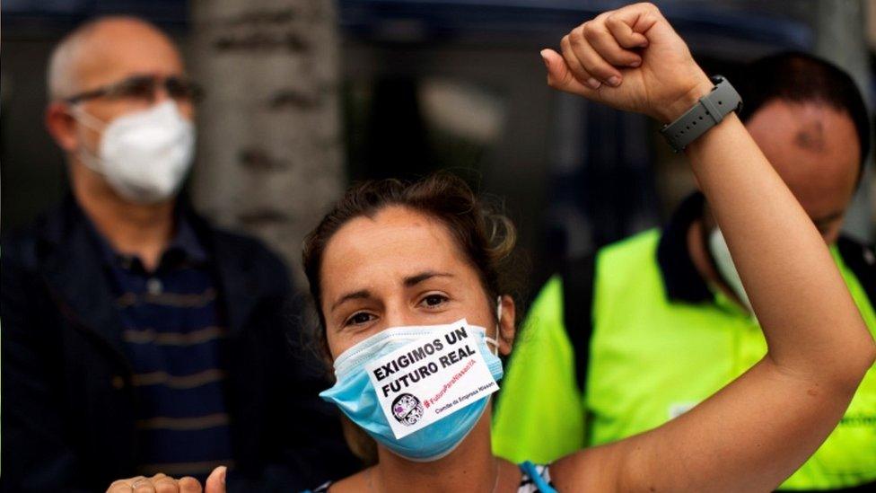 A protesting Nissan worker in Barcelona, 18 Jun 20