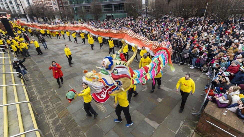 performers take part in the Dragon Parade as part of Manchester's Chinese New Year Celebrations