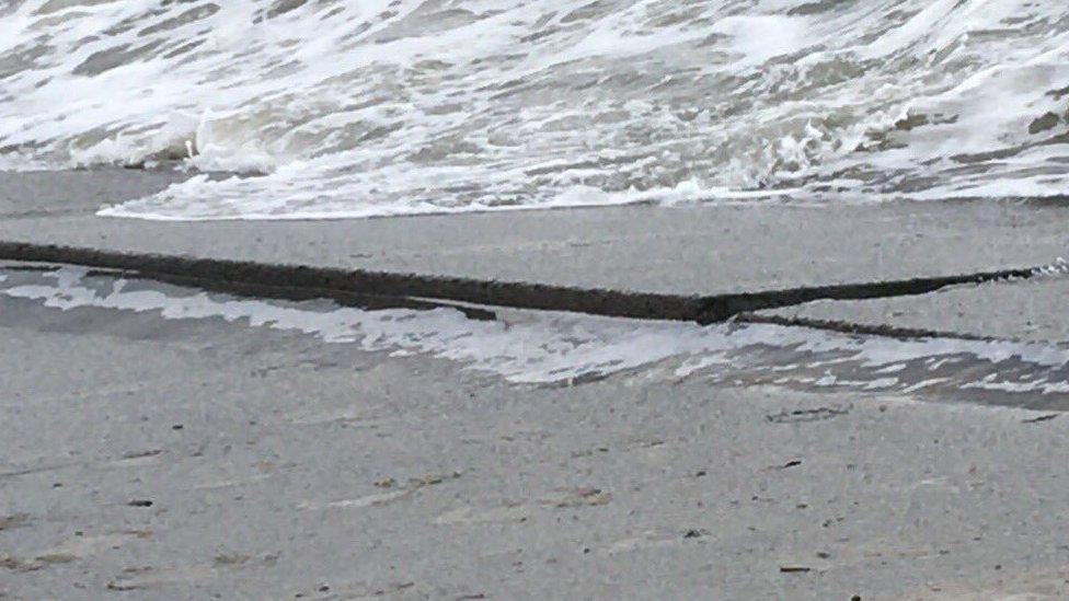 Damage to sea defences in Blackpool