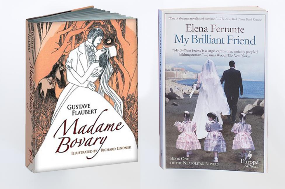 Covers of Flaubert's Madame Bovary and Ferrante's My Brilliant Friend