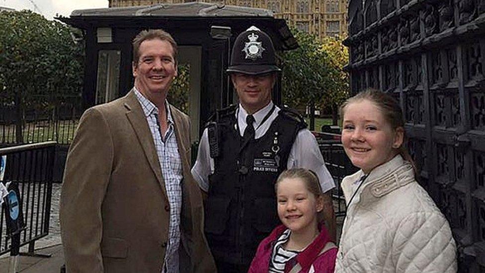 Handout photo of Australian Andrew Thorogood, 41, and daughters Alexsandra, 12, and Georgia, 9, with Pc Keith Palmer