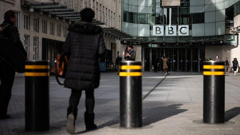 Entrance to the BBC's New Broadcasting House headquarters