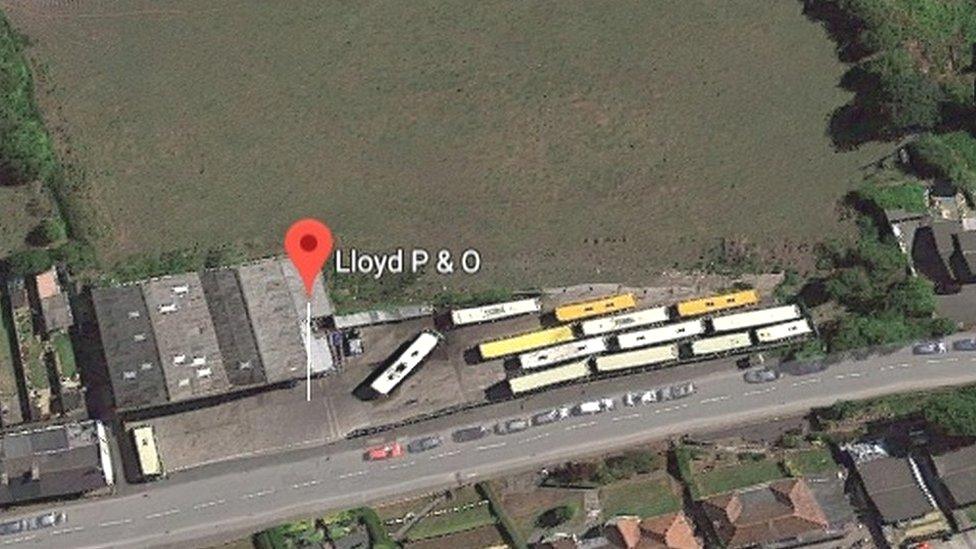 Aerial view of P&O Lloyd Coaches, Bagillt