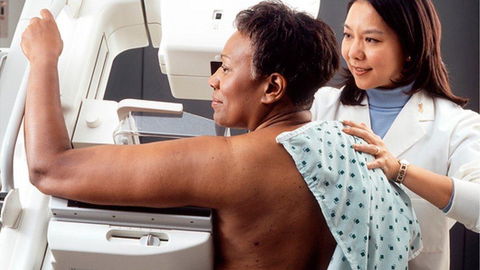 Woman undergoing a mammogram