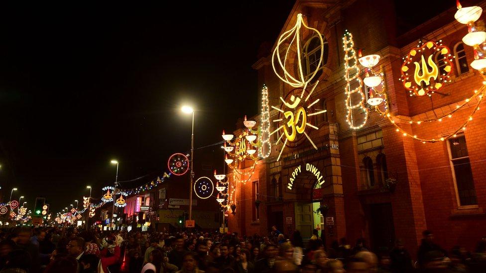 Diwali lights were switched on in Leicester on 1 November 2015