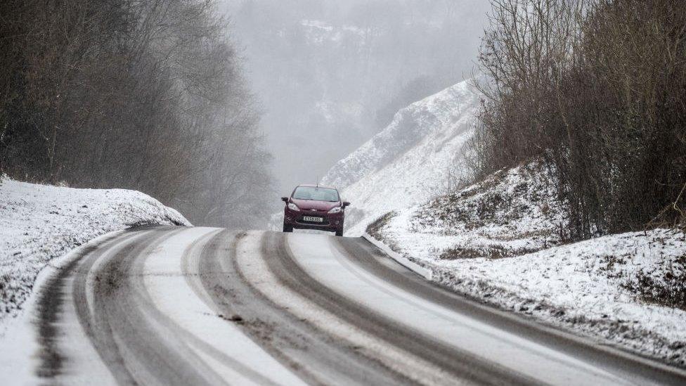 Car on snowy road