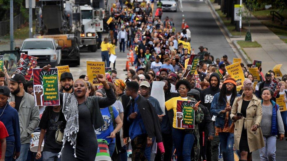 Hundreds marched for better access to healthy food in 2017 in a neighbourhood of Washington, DC