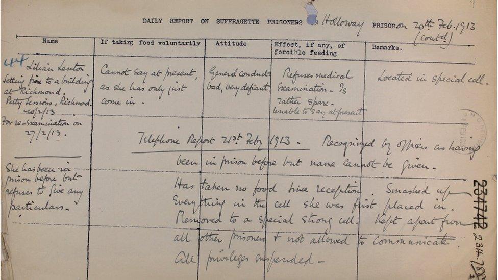 Prison report of Lilian Lenton