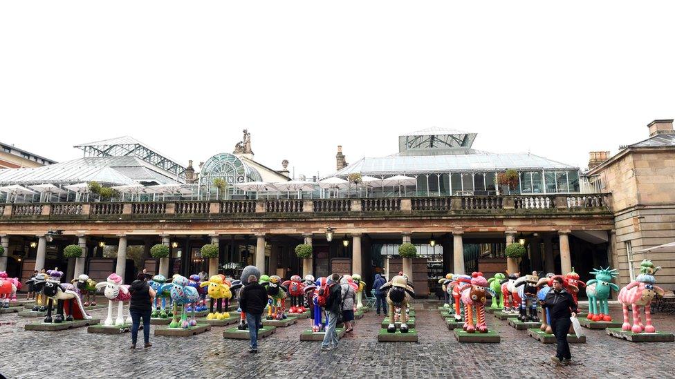 120 Shaun the Sheep sculptures on display at Covent Garden, London