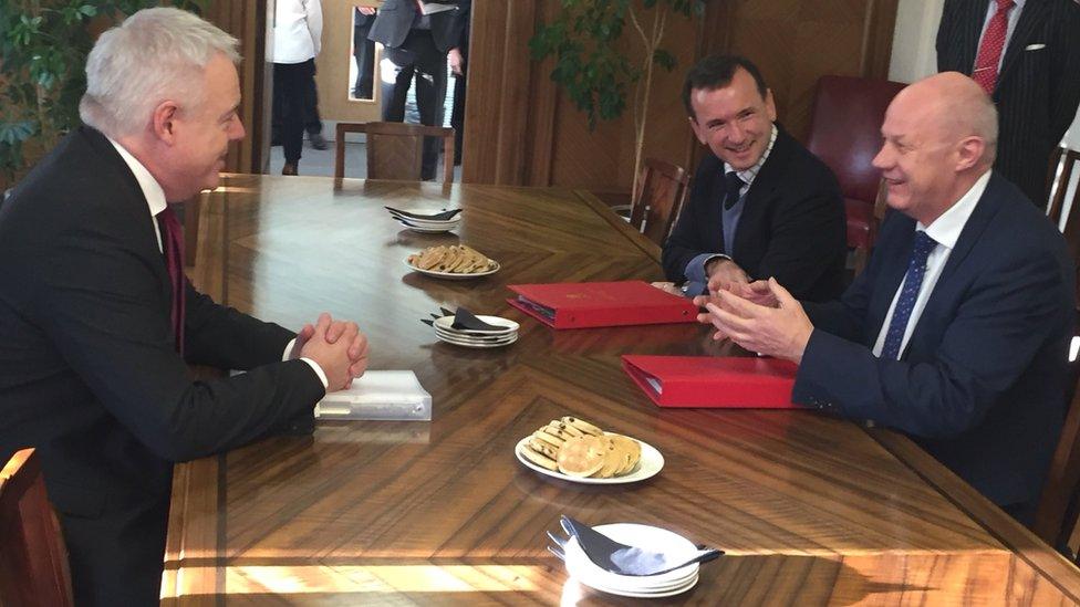 Carwyn Jones (L) with Alun Cairns and Damian Green