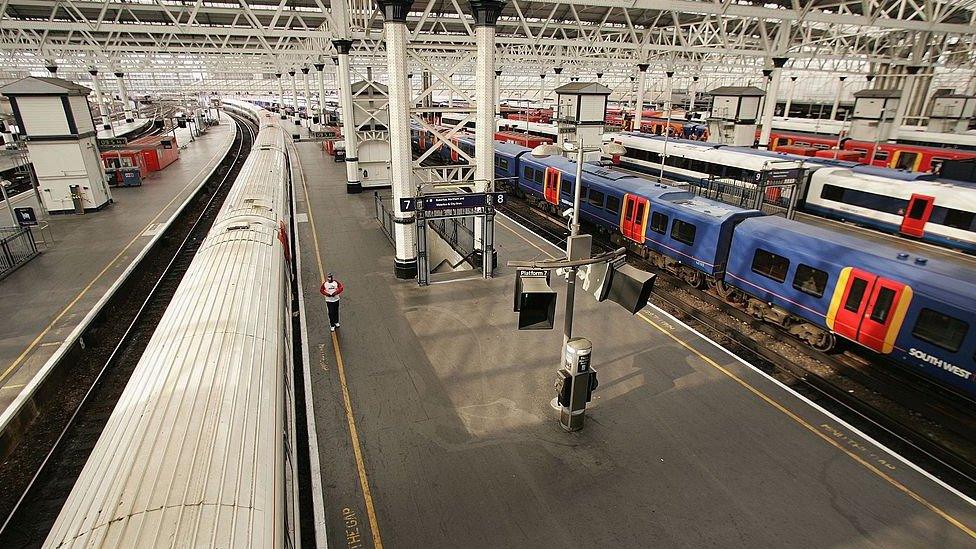 Waterloo station on day of South West Trains strike in August 2009