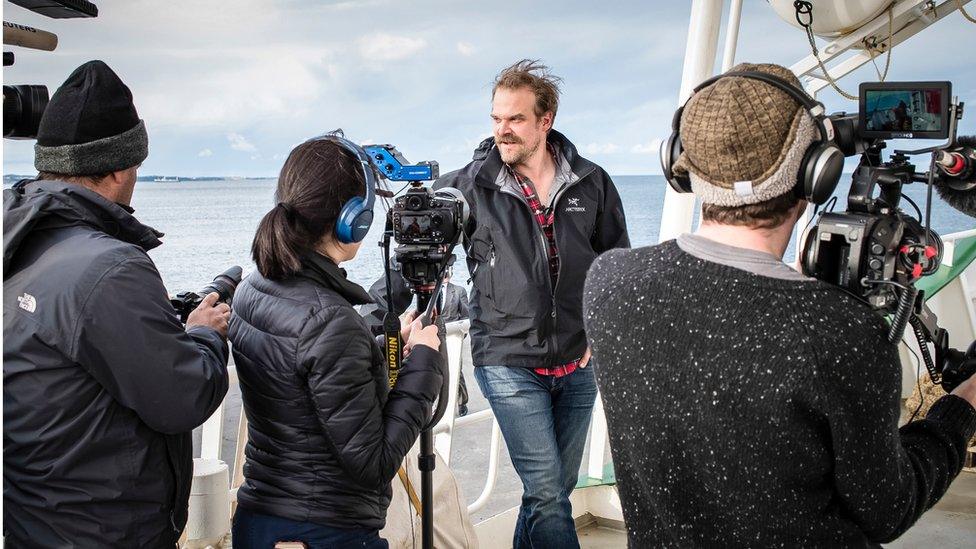 David Harbour aboard ship