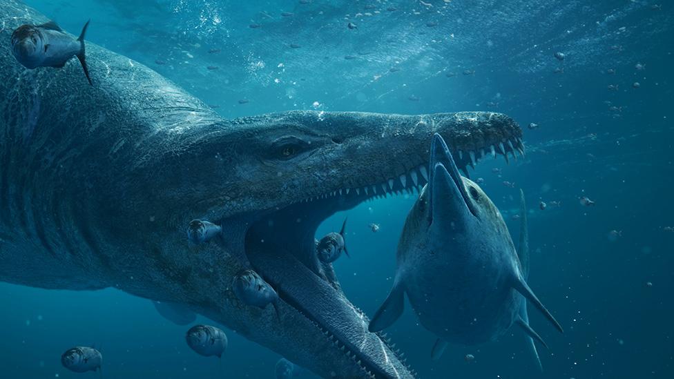 Artwork of pliosaur attack