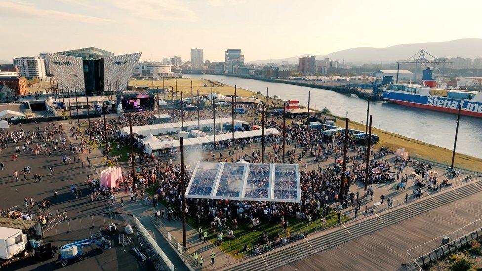 Aerial shot AVA festival at Titanic Belfast