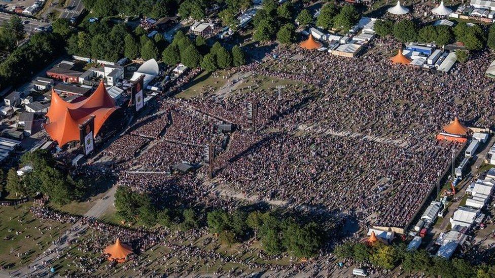 Aerial view of the crowd at Roskilde festival