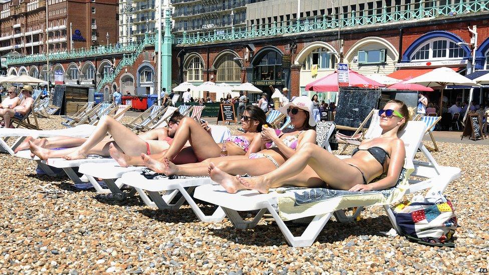 Women sunbathing on the beach