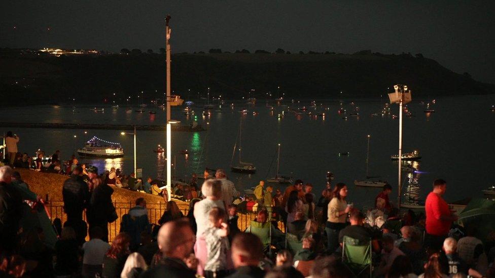 People watching the fireworks championships in Plymouth