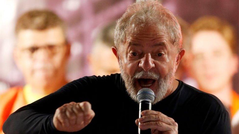 Former Brazilian President Luiz Inacio Lula da Silva speaks during a rally in Curitiba, Brazil, March 28, 2018.