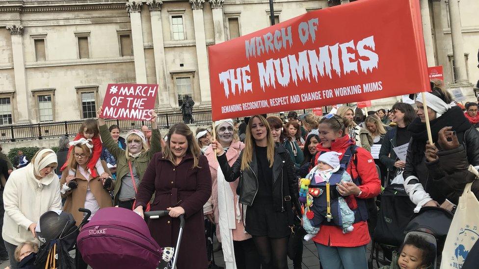 Women holding up banners