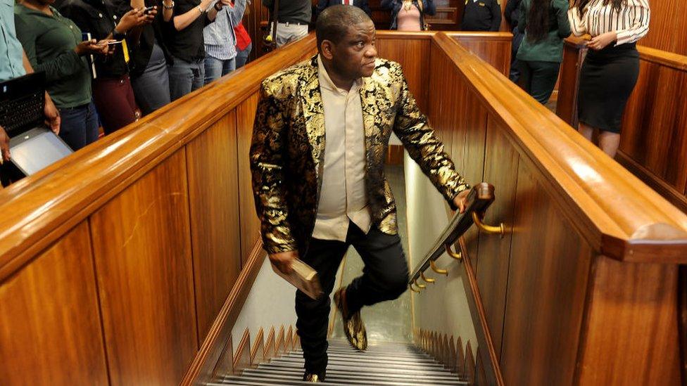 Controversial Nigerian pastor Timothy Omotoso during his appearance on charges of rape and human trafficking at the Port Elizabeth High Court on October 08, 2018 in Nelson Mandela Bay, South Africa