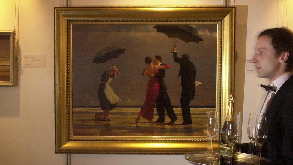 Butler Bryan Munroe walking past Jack Vettriano's 1992 painting The Singing Butler