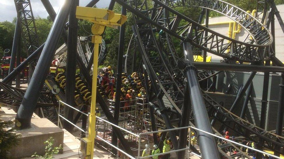 Scene at Alton Towers after an accident on the Smiler rollercoaster, June 2nd 2015