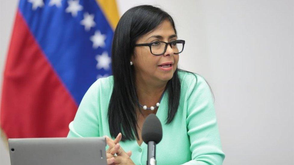 Venezuela's Vice President Delcy Rodriguez speaks during a meeting with ministers at Miraflores Palace in Caracas, Venezuela June 23, 2018.