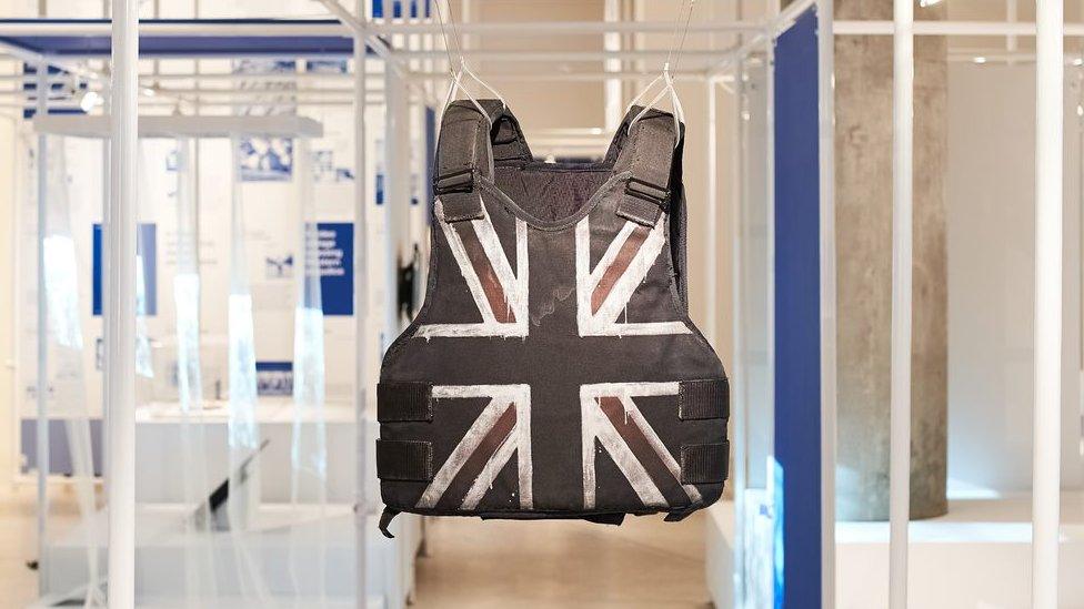 The rapper's famous Union Jack stab-proof vest is on display at the Design Museum