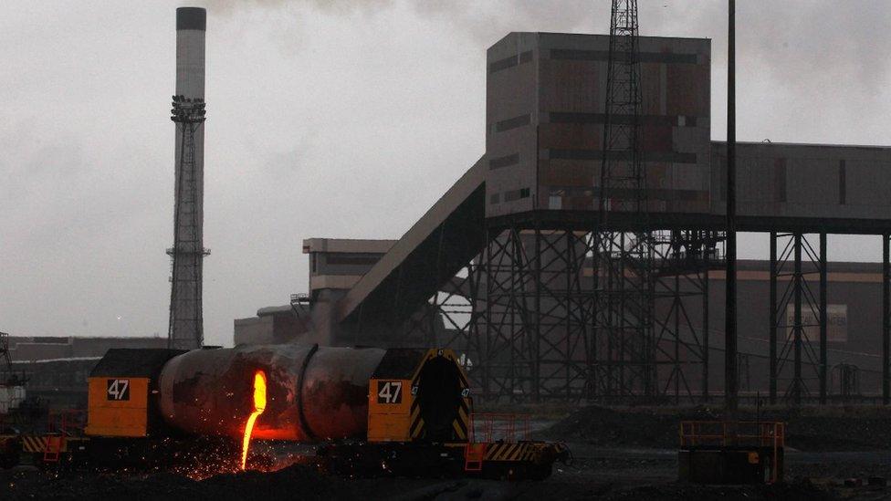 Melted metal is poured at the Redcar Steel works