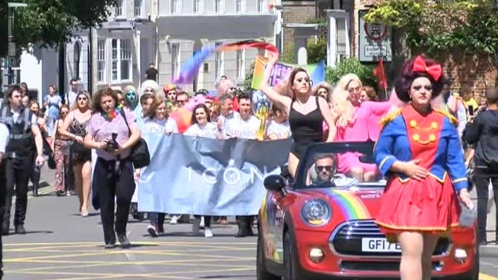 People taking part in the Pride parade