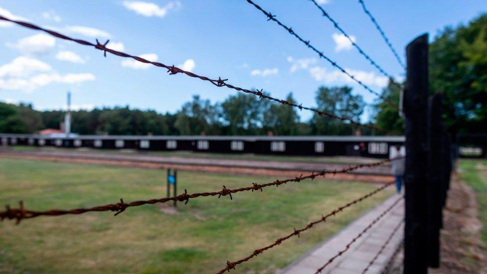 Barbed wire fence at Stutthof Camp, Poland, on 21 July 2020