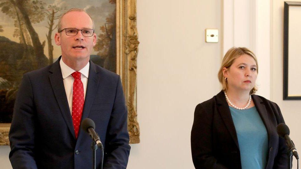 Irish Foreign Minister Simon Coveney and Karen Bradley at Stormont