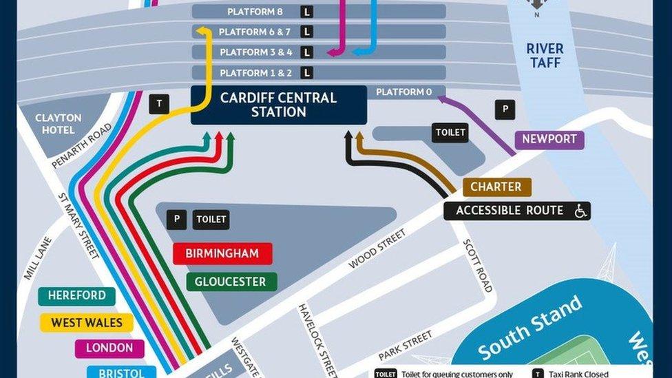 Cardiff Central station queue map