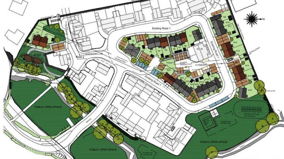 A site plan for homes in the area