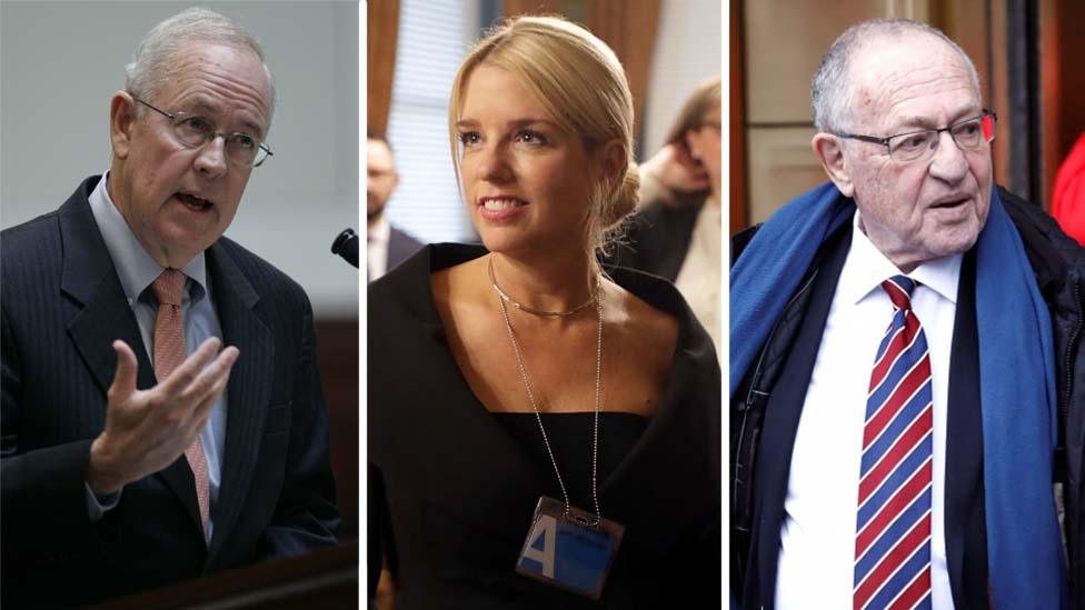 Composite image (left to right) of Ken Starr, Pam Bondi and Alan Dershowitz