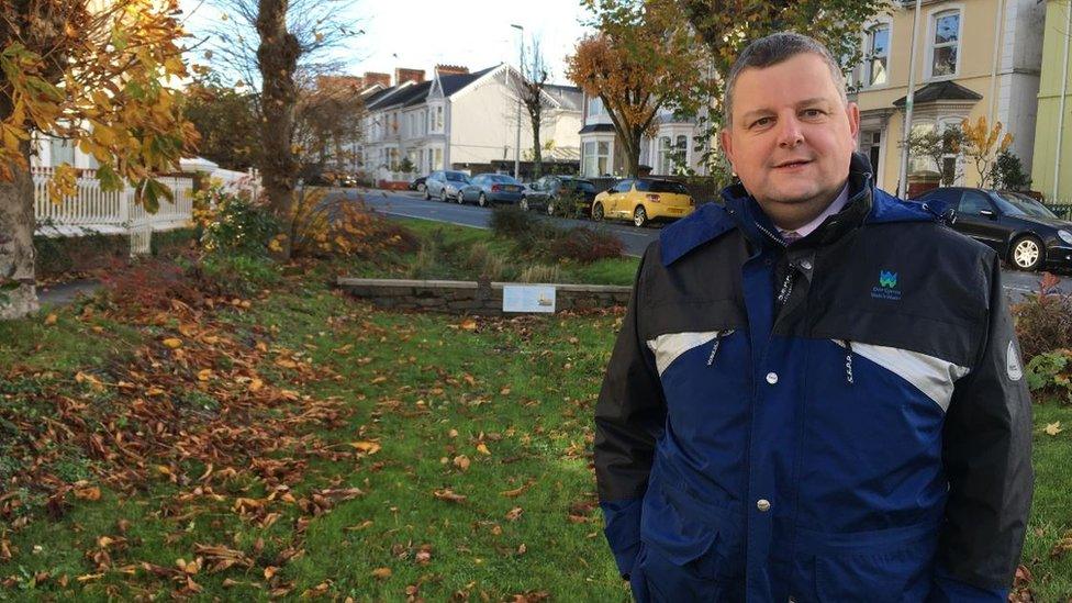 Steve Wilson, managing director of waste water services at Welsh Water, in front of one of the 'planters'