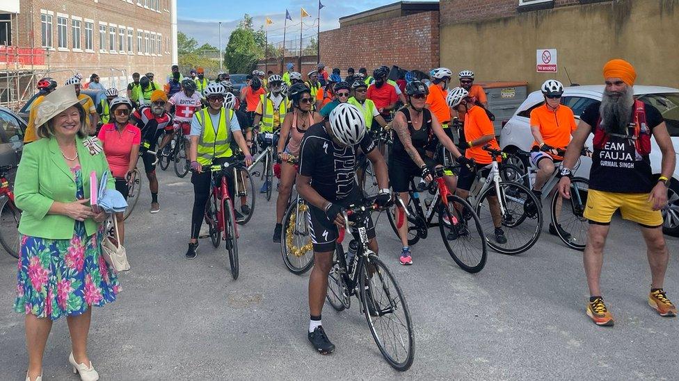 Helen Nellis with bike riders