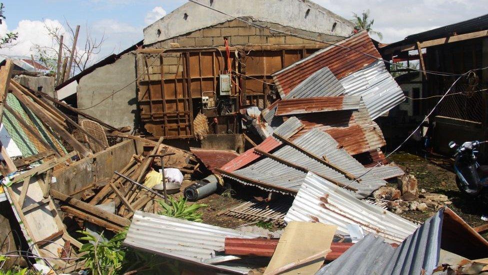 A house destroyed at the height of Typhoon Phanfone is seen in Balasan town in Iloilo province, Dec 2019